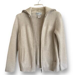 Pendleton Cable Knit Ribbed Cardigan Turtleneck Front Zip Size M…